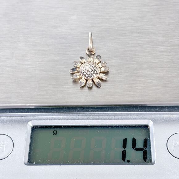Vintage SU Sterling Silver 925 Sunflower Dangle Charm Pendant - Picture 7 of 7